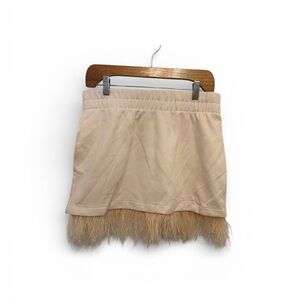 Elegant Cream Skirt with Feather Trim